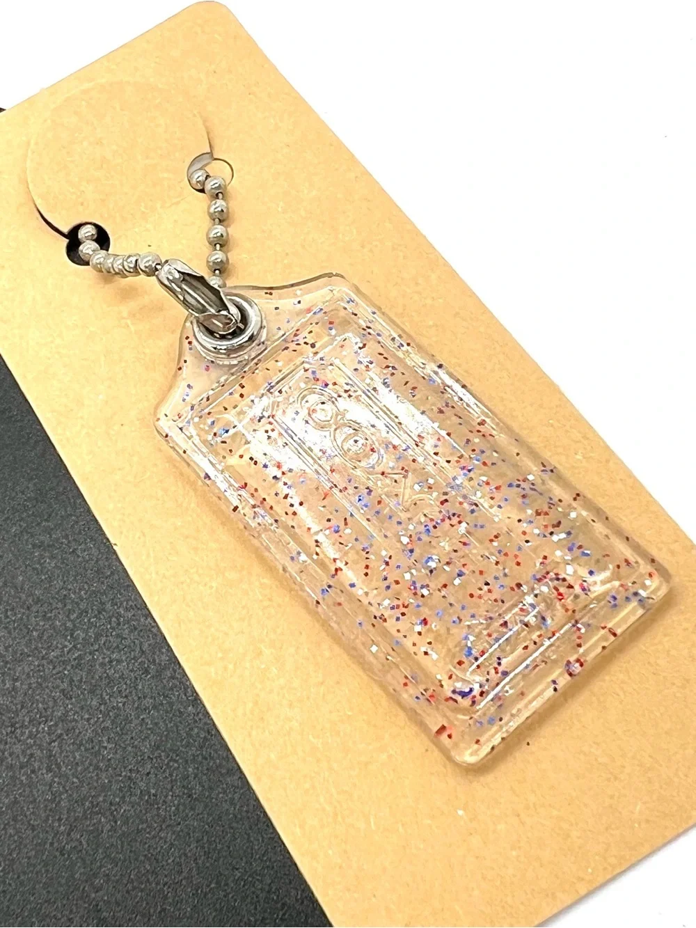 Coach Poppy Clear Red Blue Confetti Glitter Lucite Hangtag Ball Chain